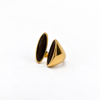 Bague Elia Bertalia, deux cabochons d'émail marron foncé sertis d'or sur une forme sculpturale